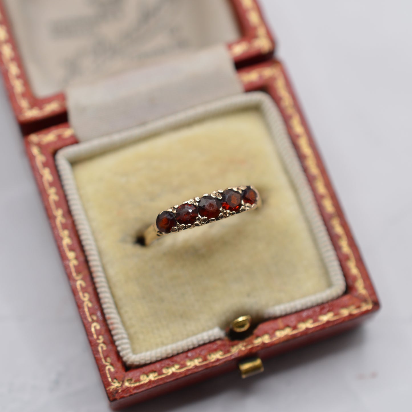 1970s Vintage 9ct Gold Garnet Five-Stone Ring