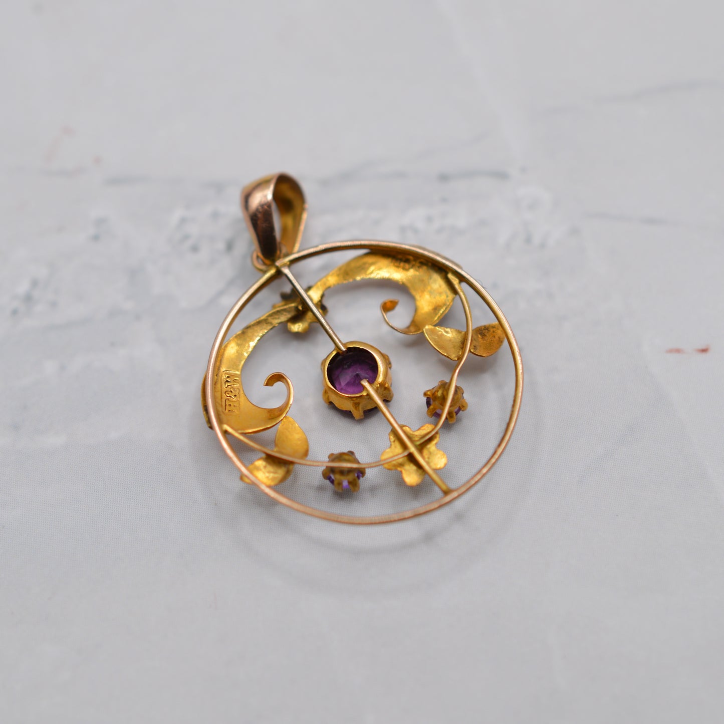 Antique Art Nouveau 9ct Gold Amethyst Floral Pendant