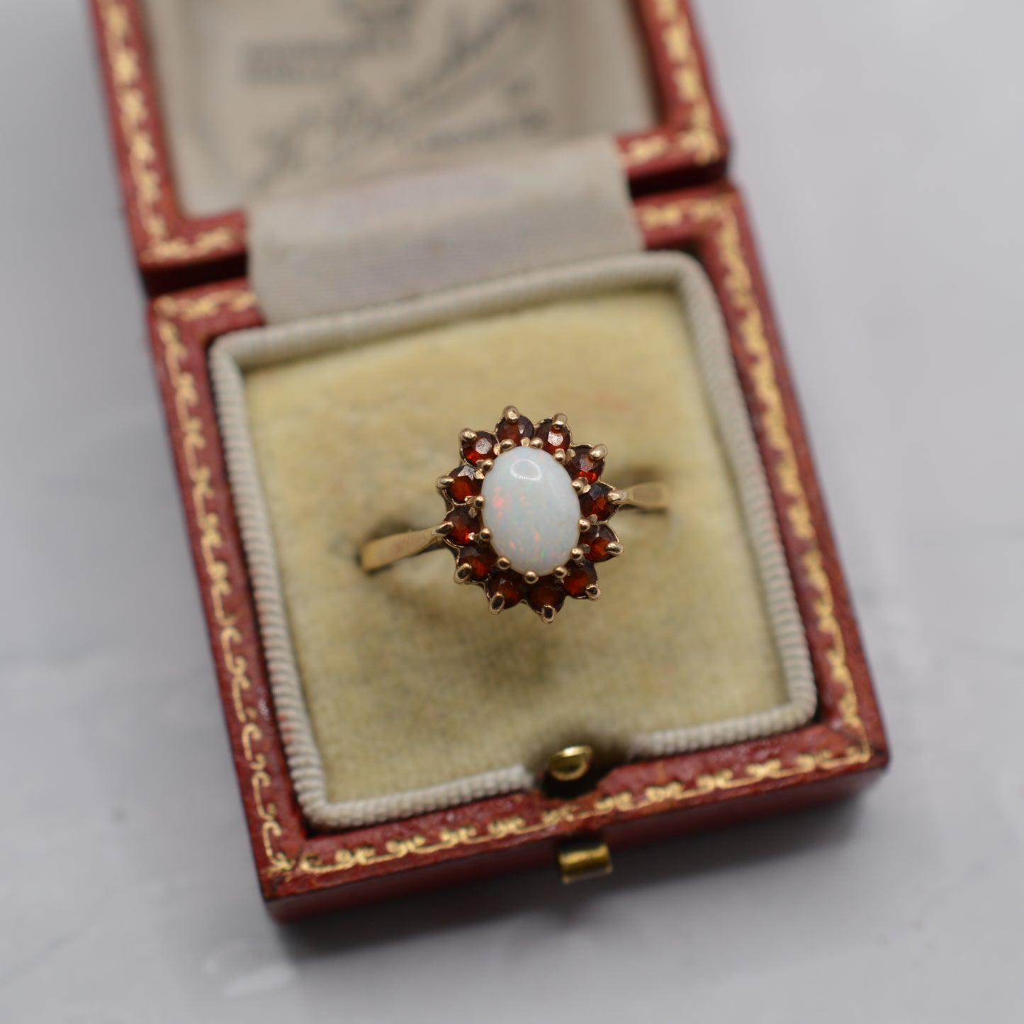 1980s 9ct Gold Opal & Garnet Cluster Ring