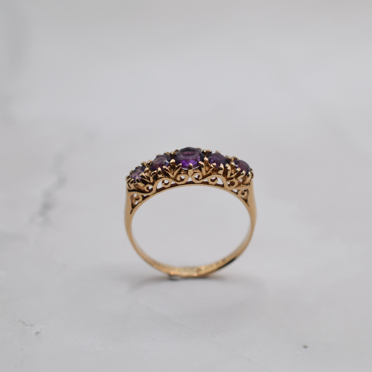 1980s Vintage 9ct Gold Amethyst Five-Stone Ring