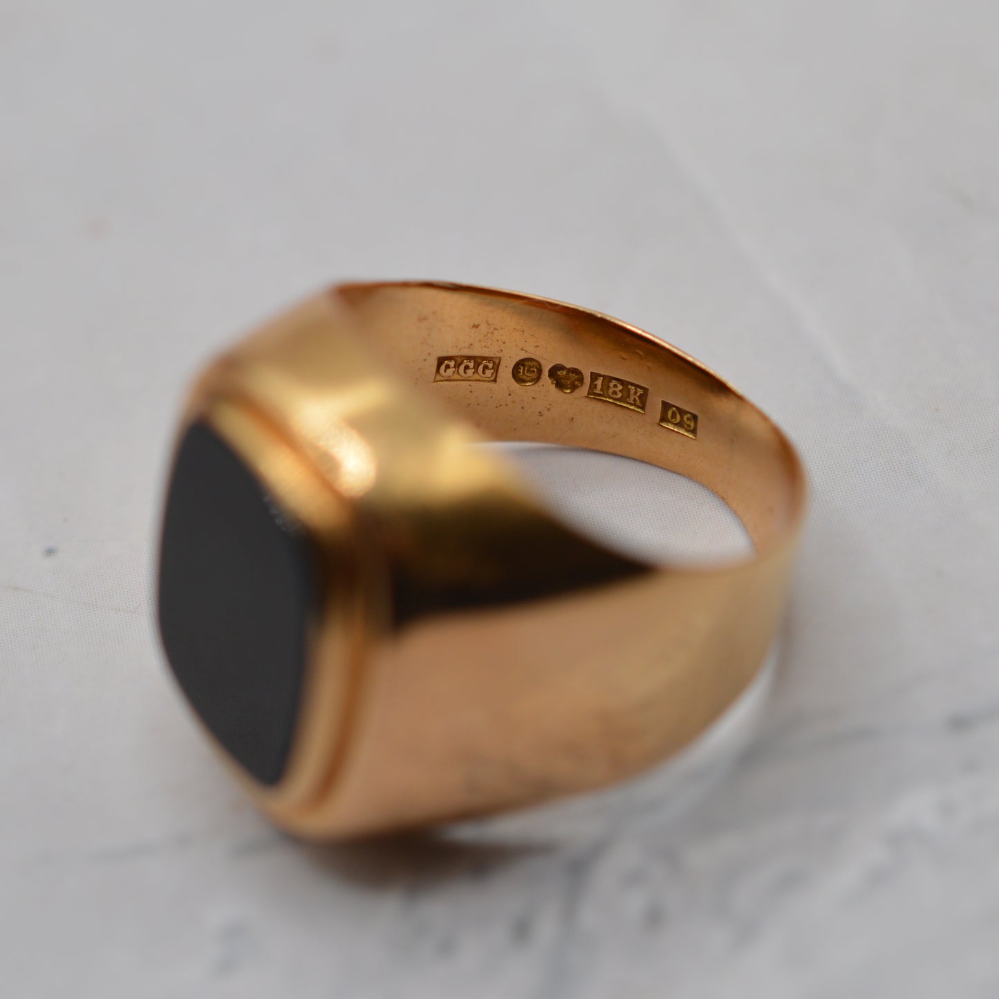Chunky 1960s Swedish 18ct Gold Onyx Signet Ring