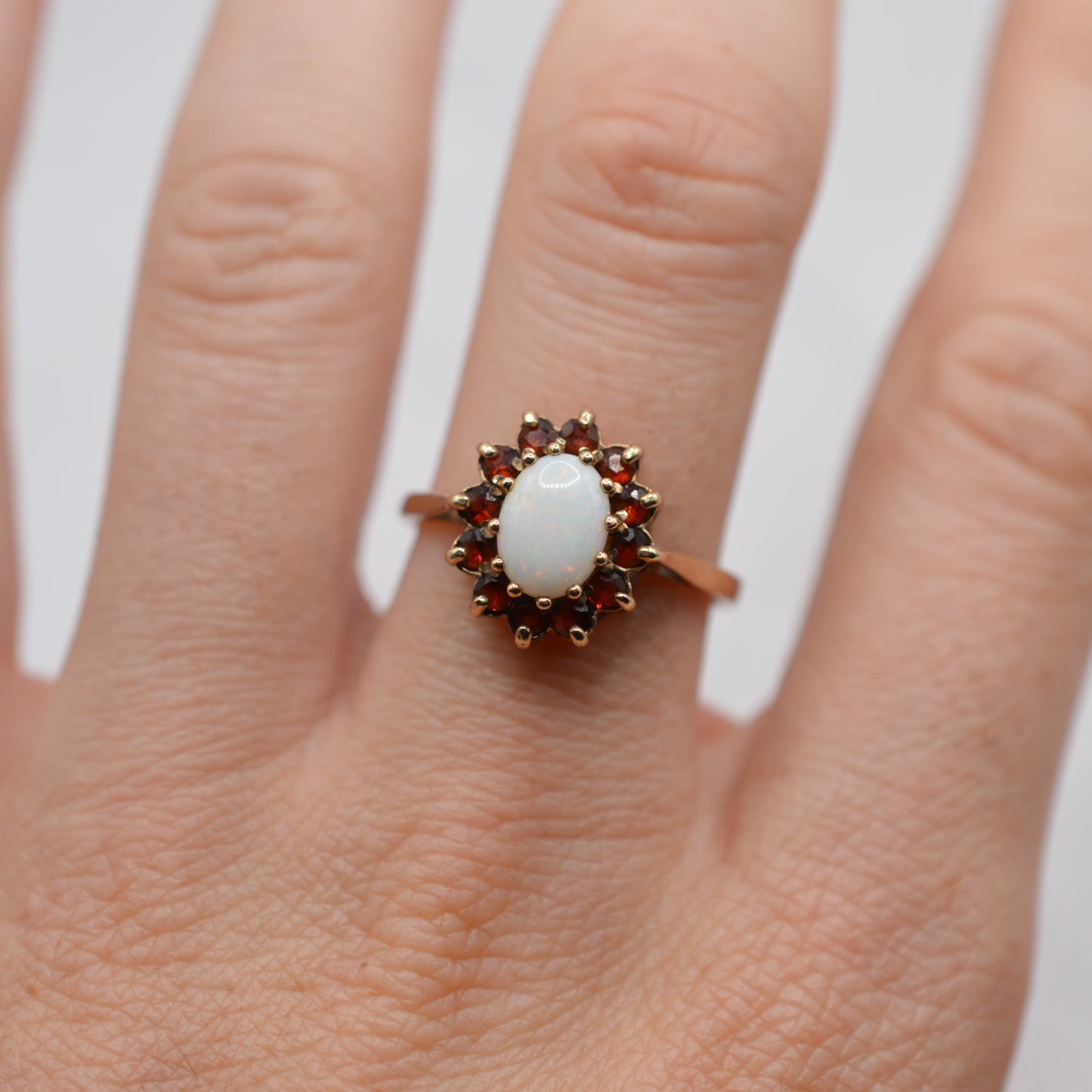 1980s 9ct Gold Opal & Garnet Cluster Ring