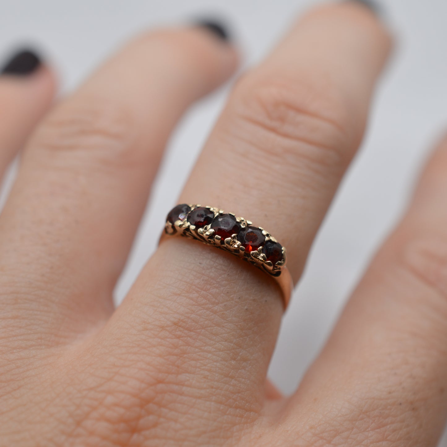 1970s Vintage 9ct Gold Garnet Five-Stone Ring