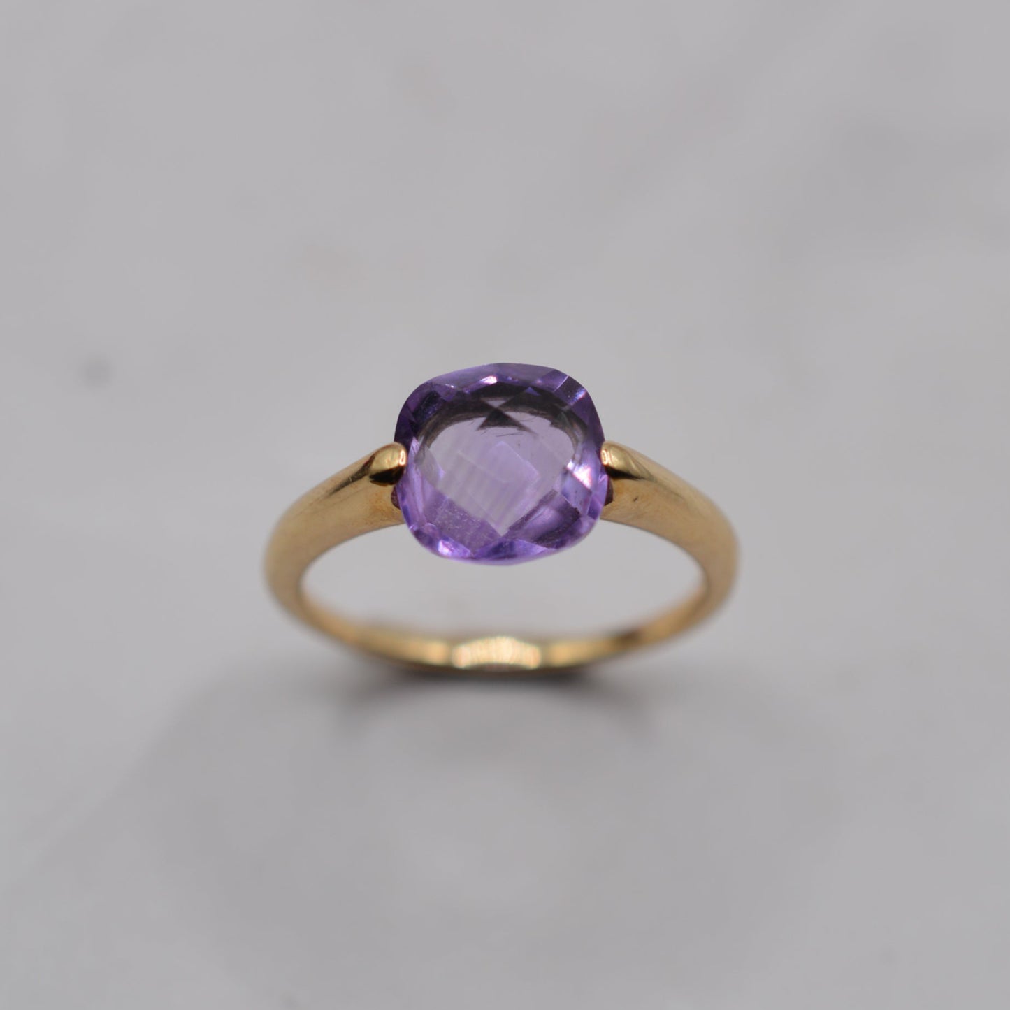9ct Gold Checkerboard Amethyst Solitaire Ring