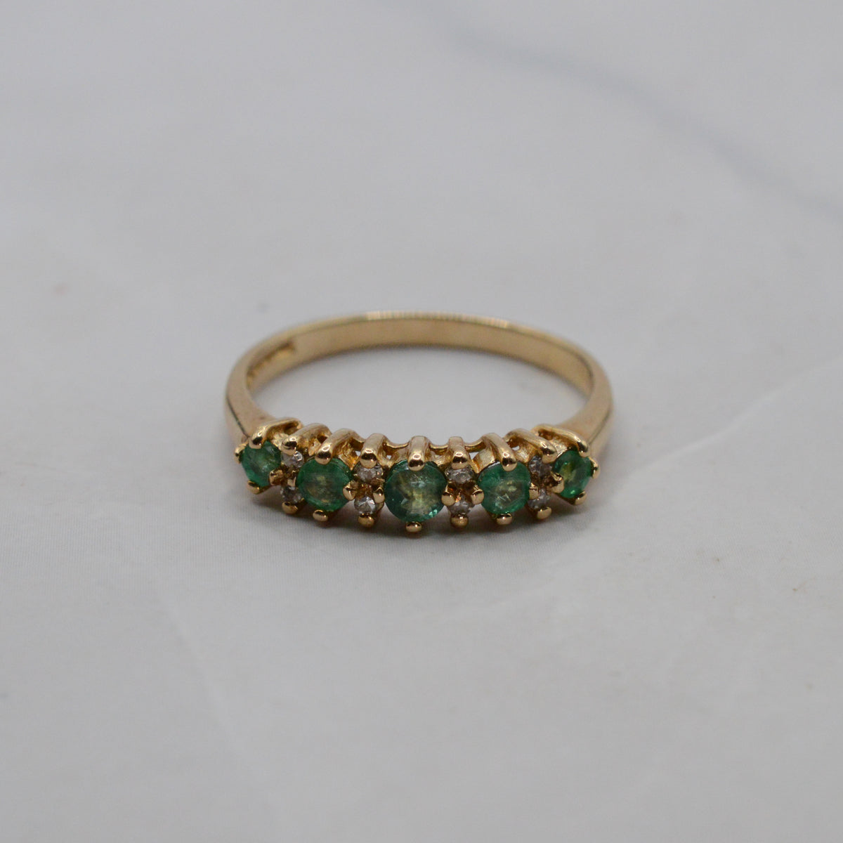 9ct Gold Emerald & Diamond Half-Eternity Ring