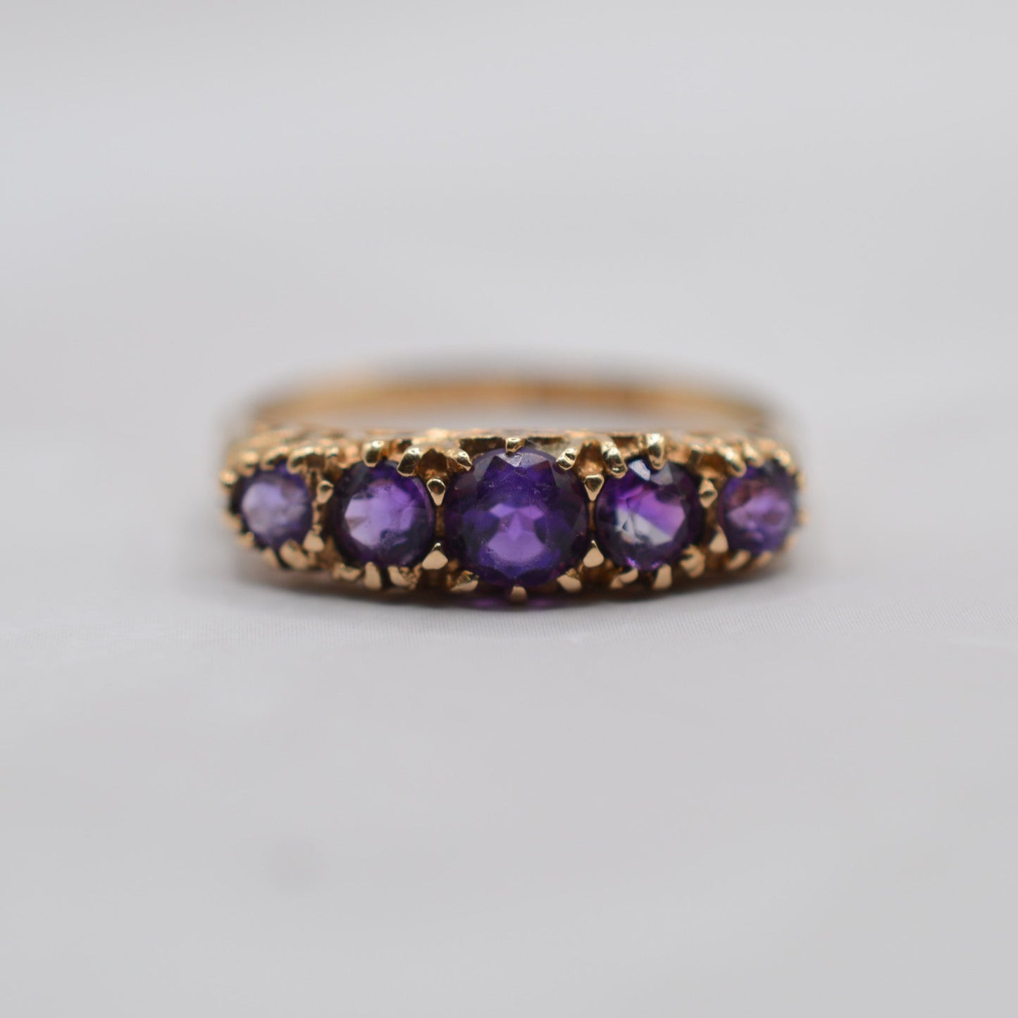 1980s Vintage 9ct Gold Amethyst Five-Stone Ring