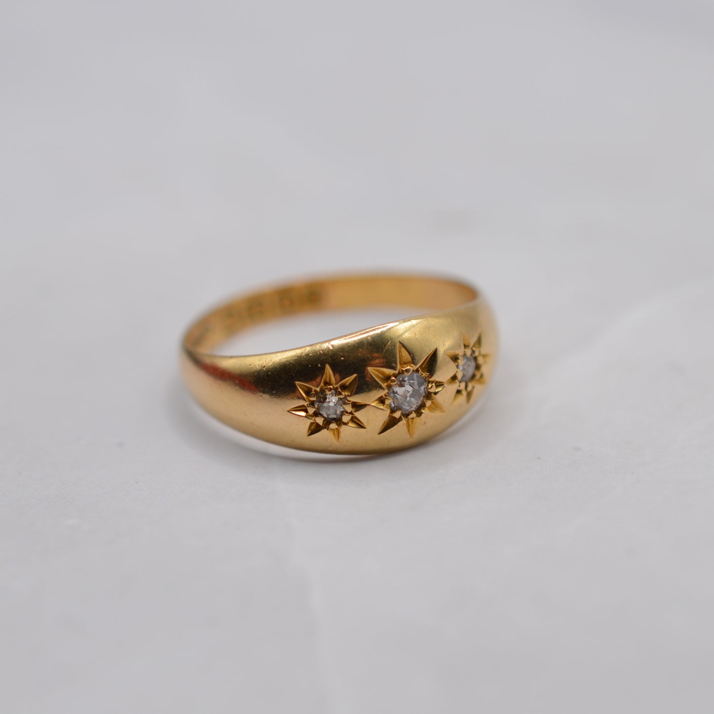 Antique 1912 18ct Gold Diamond Starburst Gypsy Trilogy Ring