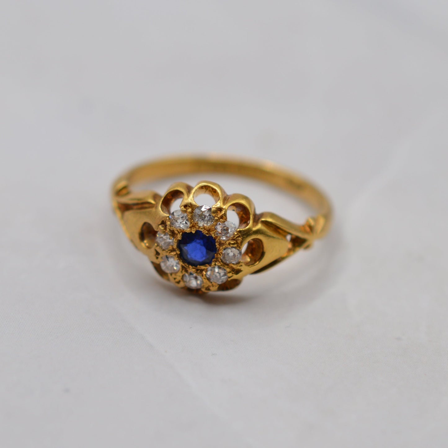1876 Antique Victorian 18ct Gold Sapphire & Diamond Cluster Ring