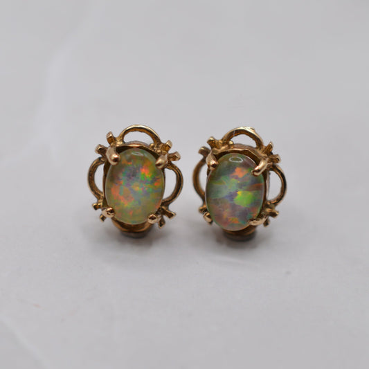 1990s 9ct Gold Opal Triplet Stud Earrings