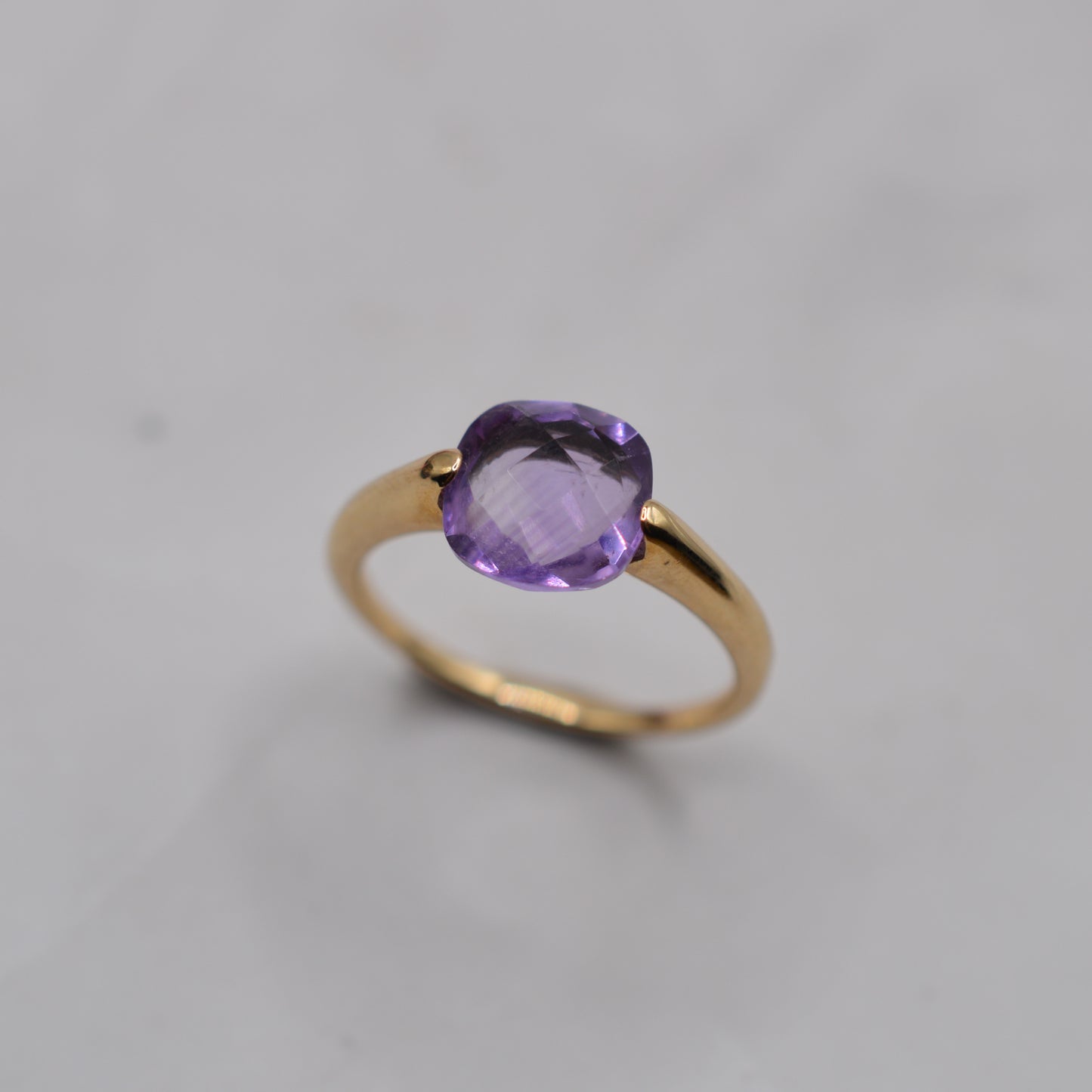 9ct Gold Checkerboard Amethyst Solitaire Ring
