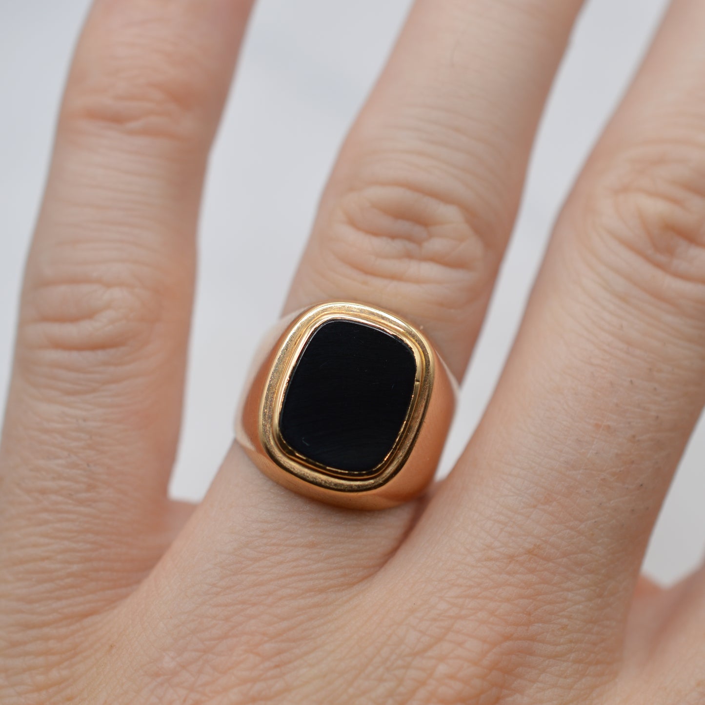 Chunky 1960s Swedish 18ct Gold Onyx Signet Ring