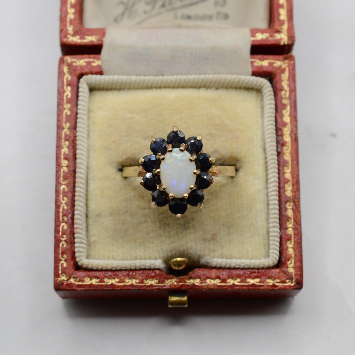 1970s Vintage 9ct Gold Opal & Sapphire Cluster Ring