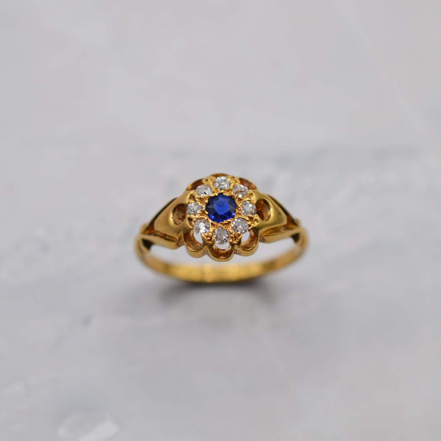 1876 Antique Victorian 18ct Gold Sapphire & Diamond Cluster Ring