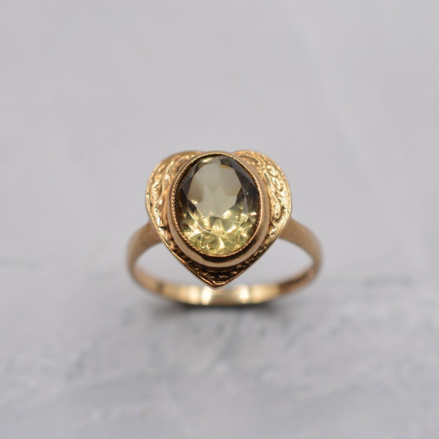 1970s Chunky Vintage 9ct Gold Citrine Heart Ring