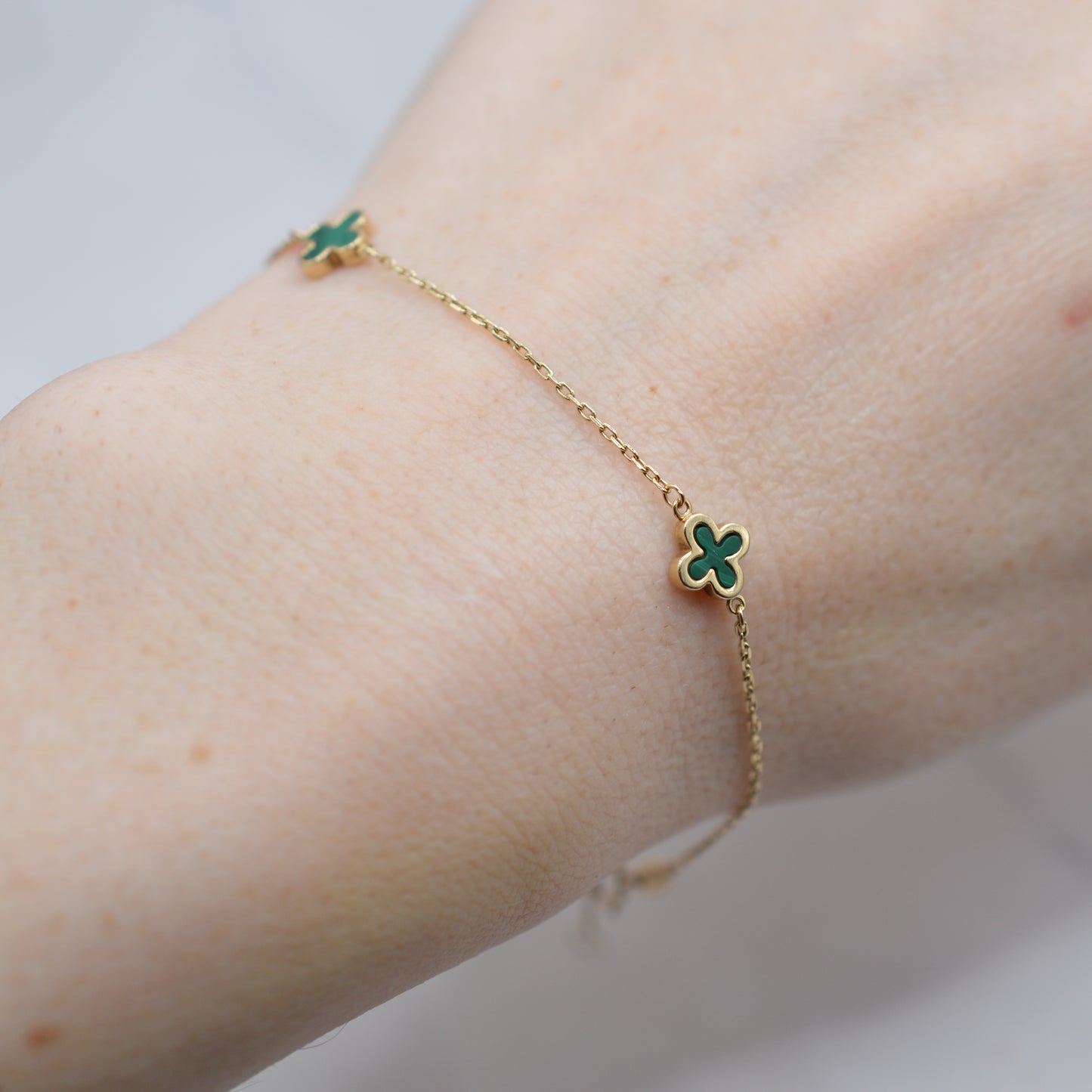 9ct Gold Malachite Clover Quatrefoil Bracelet (7–7.4")