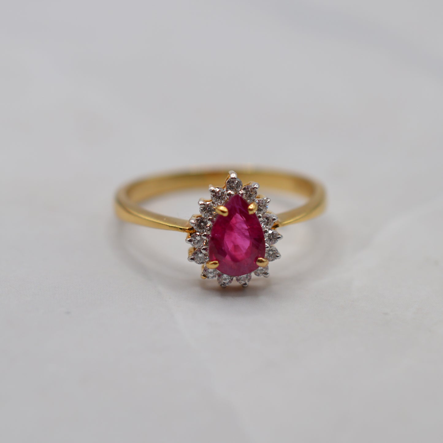 18ct Gold Ruby & Diamond Pear Cluster Ring