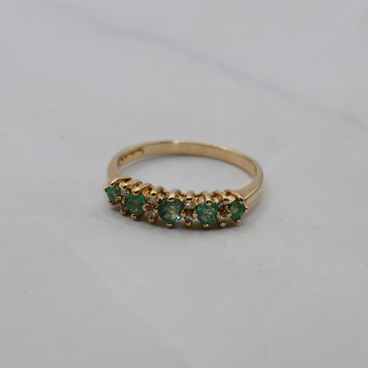 9ct Gold Emerald & Diamond Half-Eternity Ring