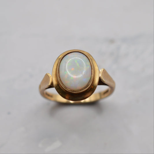 1970s Vintage 9ct Gold Opal Solitaire Ring