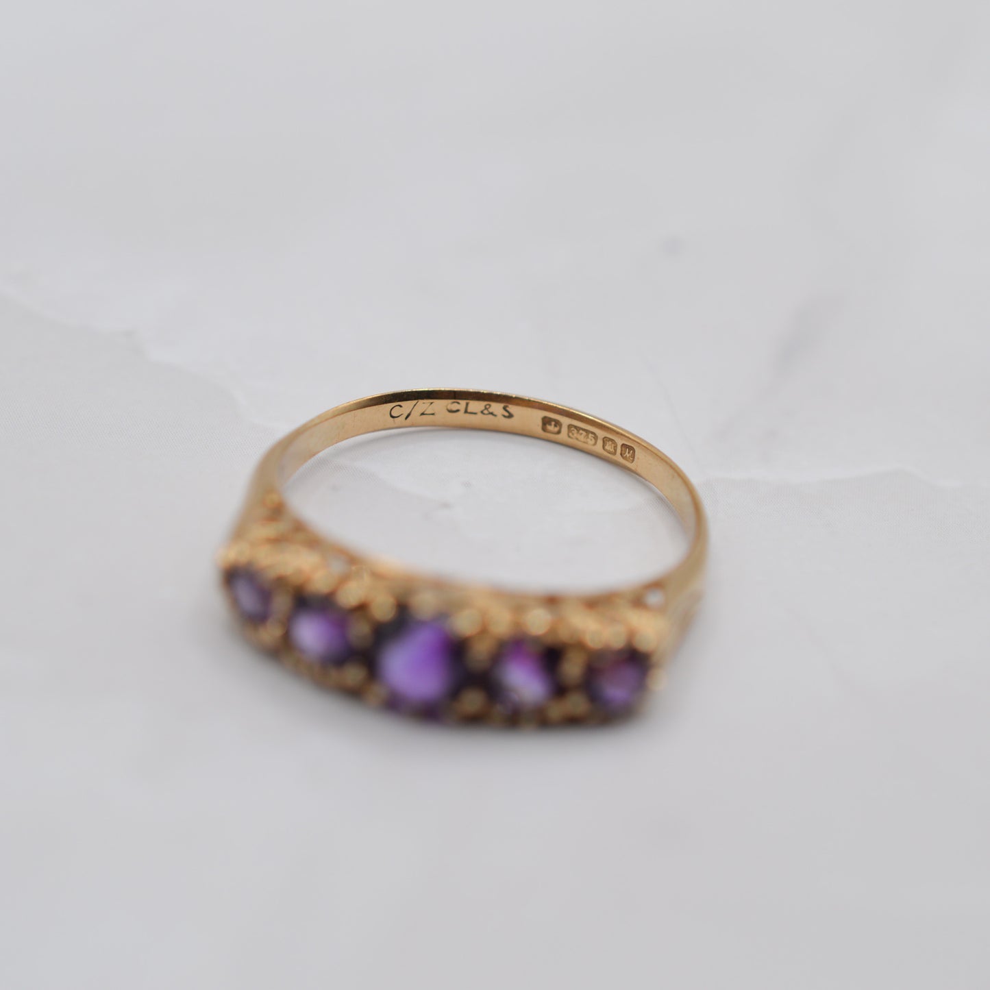1980s Vintage 9ct Gold Amethyst Five-Stone Ring