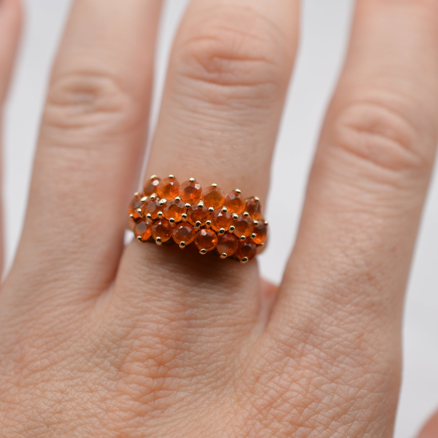 Y2K Chunky 9ct Gold Fire Opal Cluster Ring