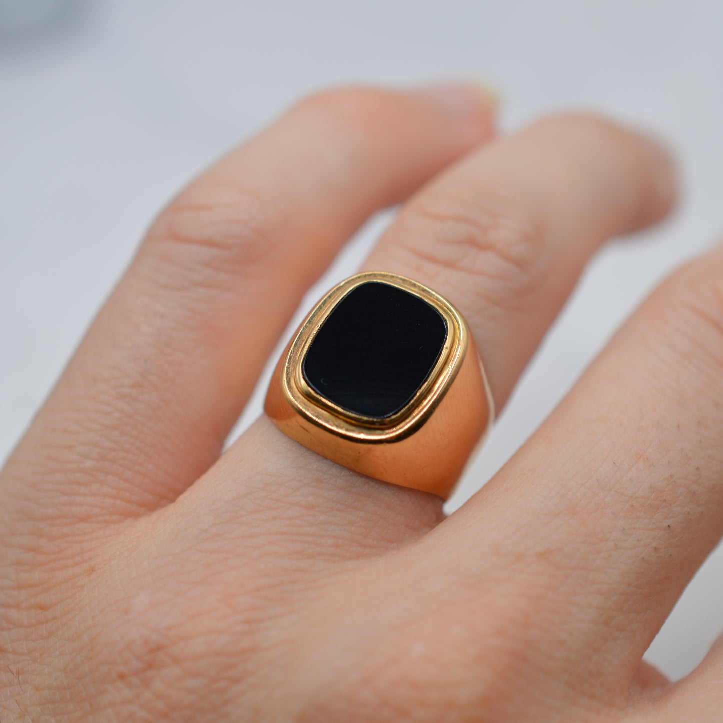 Chunky 1960s Swedish 18ct Gold Onyx Signet Ring