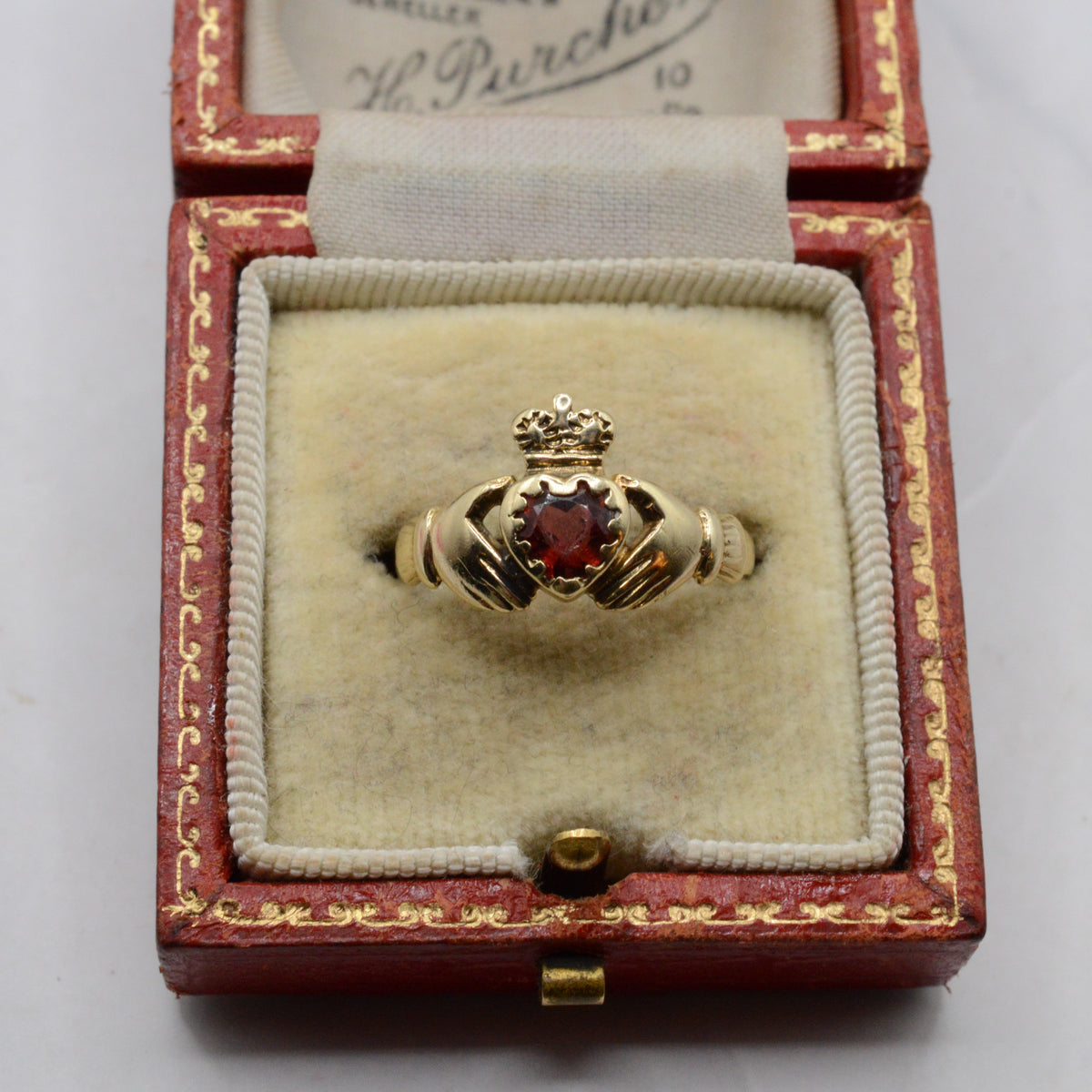 9ct Gold Garnet Claddagh Ring