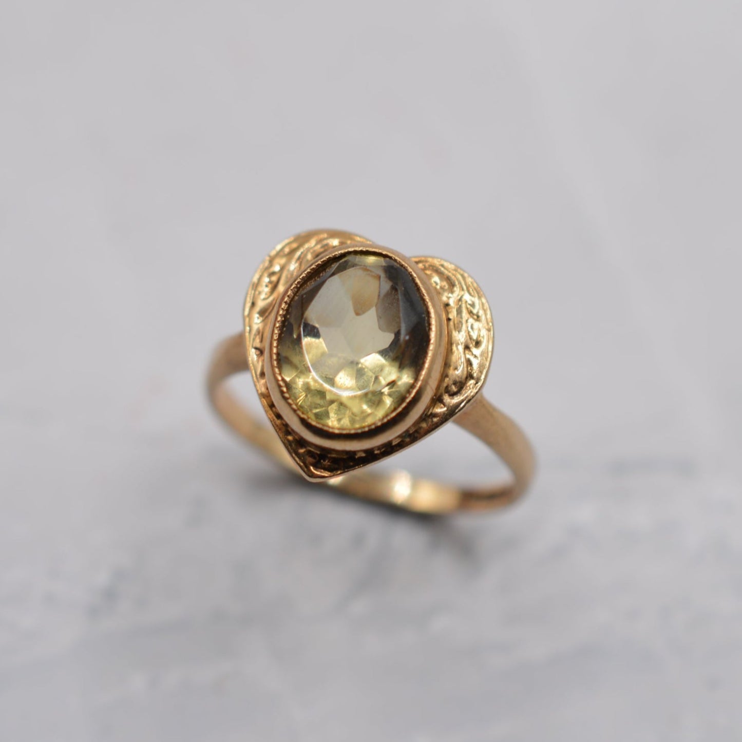 1970s Chunky Vintage 9ct Gold Citrine Heart Ring