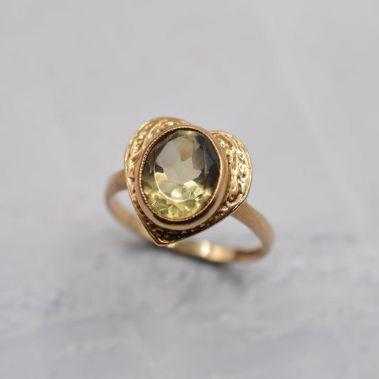 1970s Chunky Vintage 9ct Gold Citrine Heart Ring