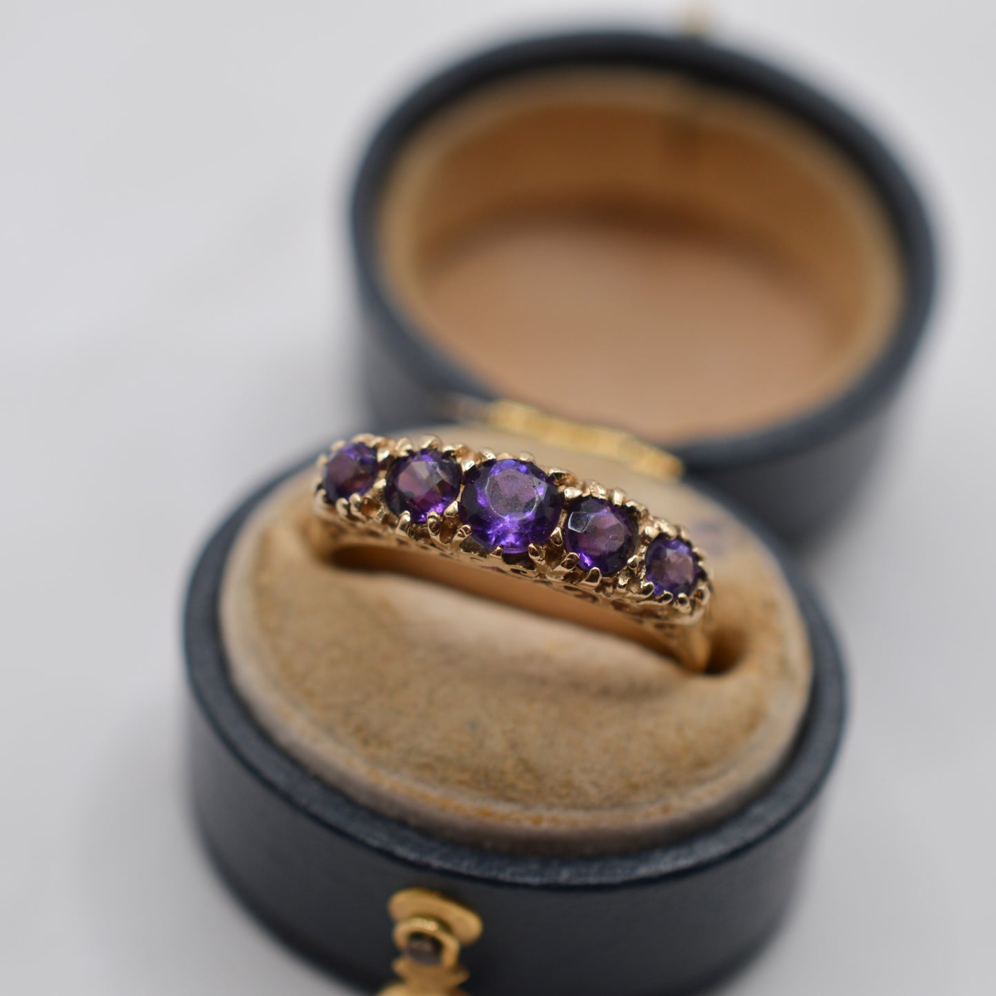 1980s Vintage 9ct Gold Amethyst Five-Stone Ring
