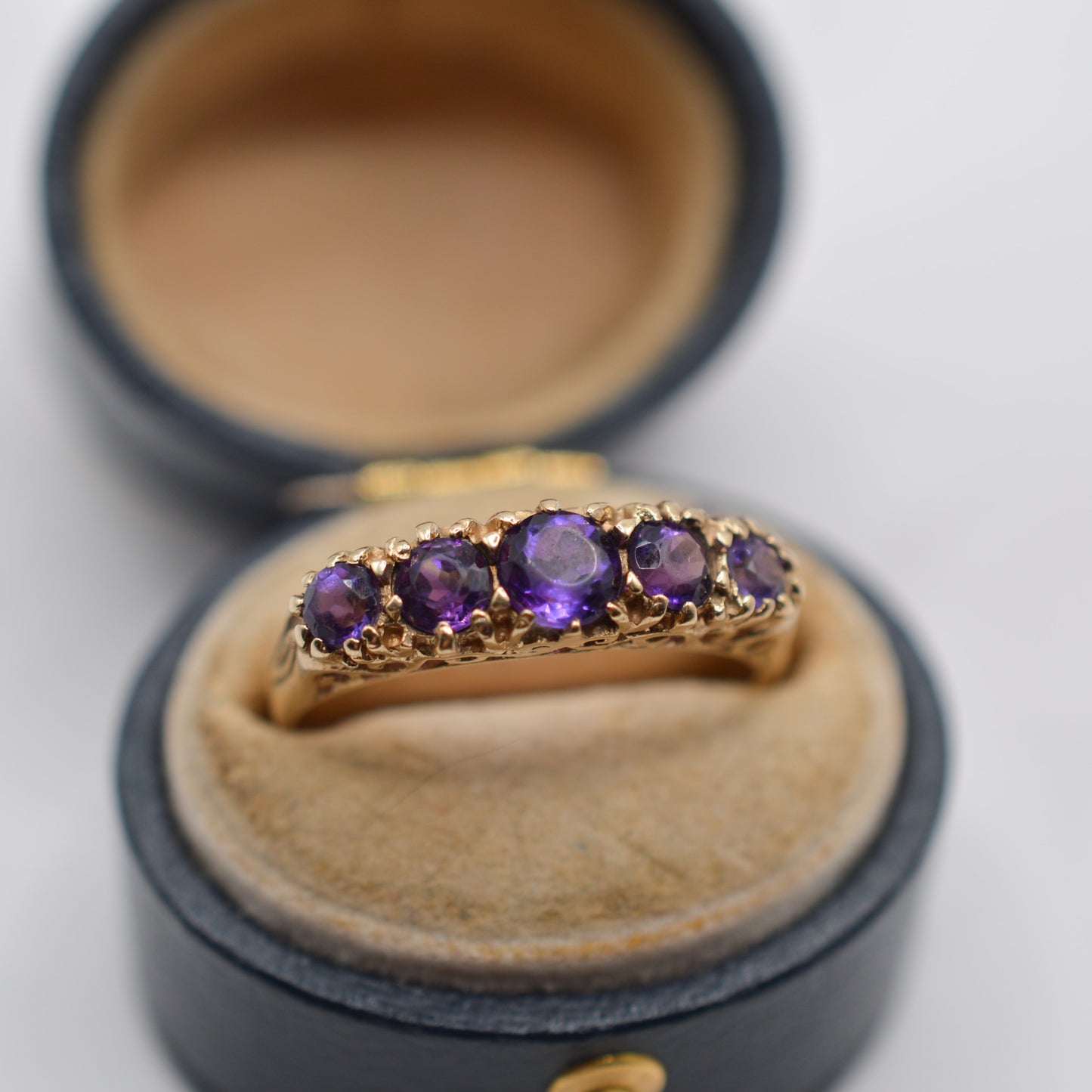 1980s Vintage 9ct Gold Amethyst Five-Stone Ring