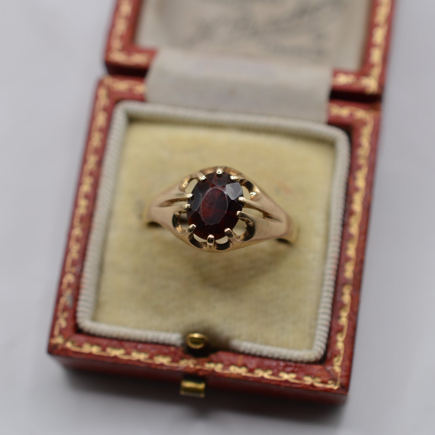 Chunky 1990s 9ct Gold Garnet Solitaire Unisex Signet Ring