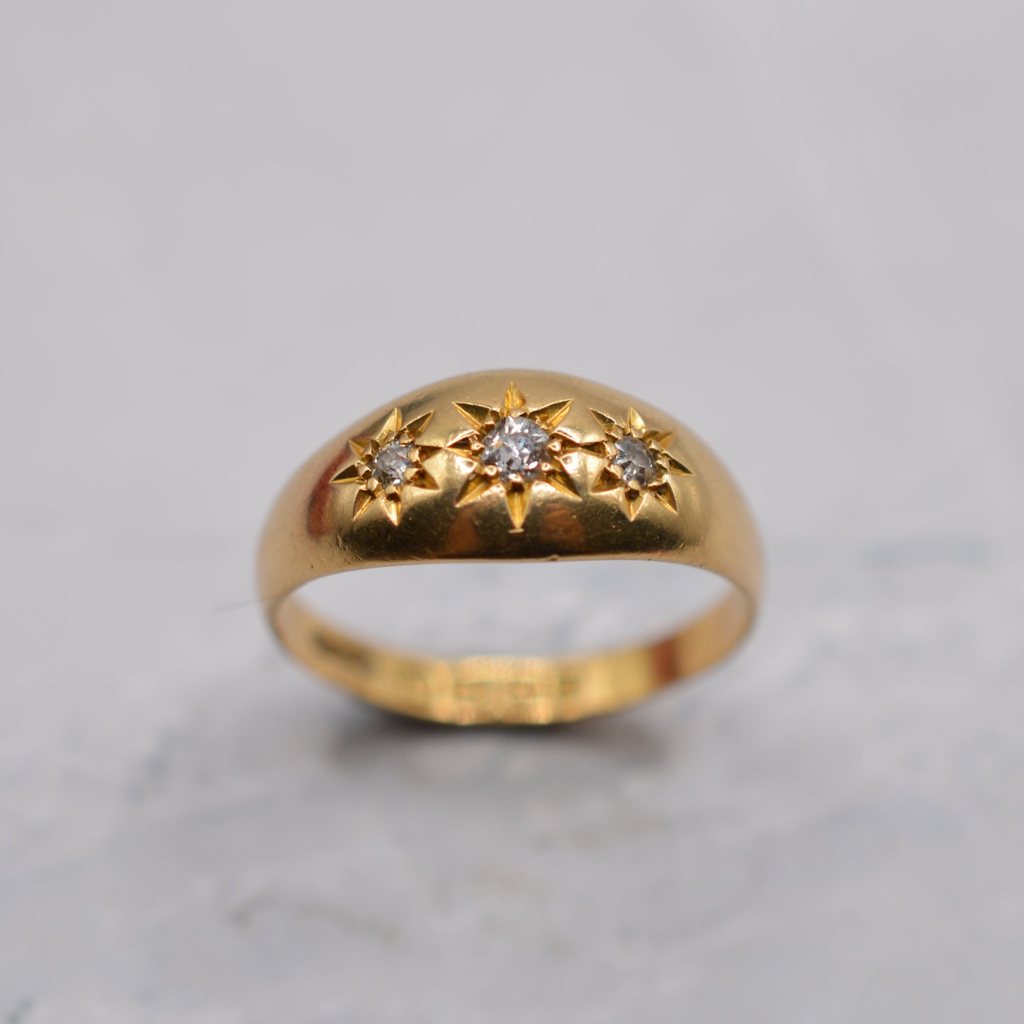 Antique 1912 18ct Gold Diamond Starburst Gypsy Trilogy Ring