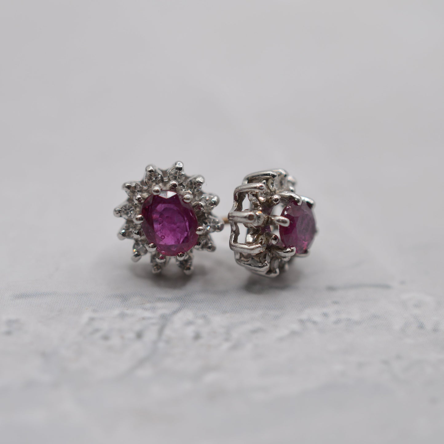1980s 9ct White Gold Ruby & Diamond Cluster Stud Earrings