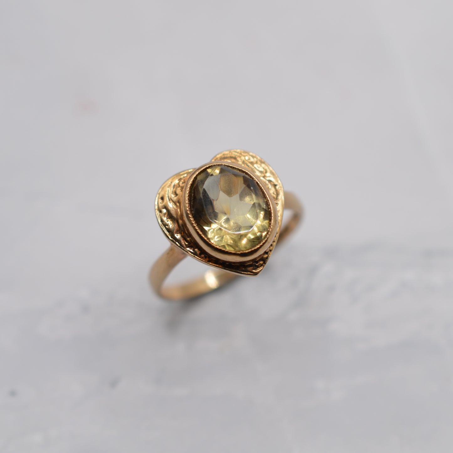 1970s Chunky Vintage 9ct Gold Citrine Heart Ring