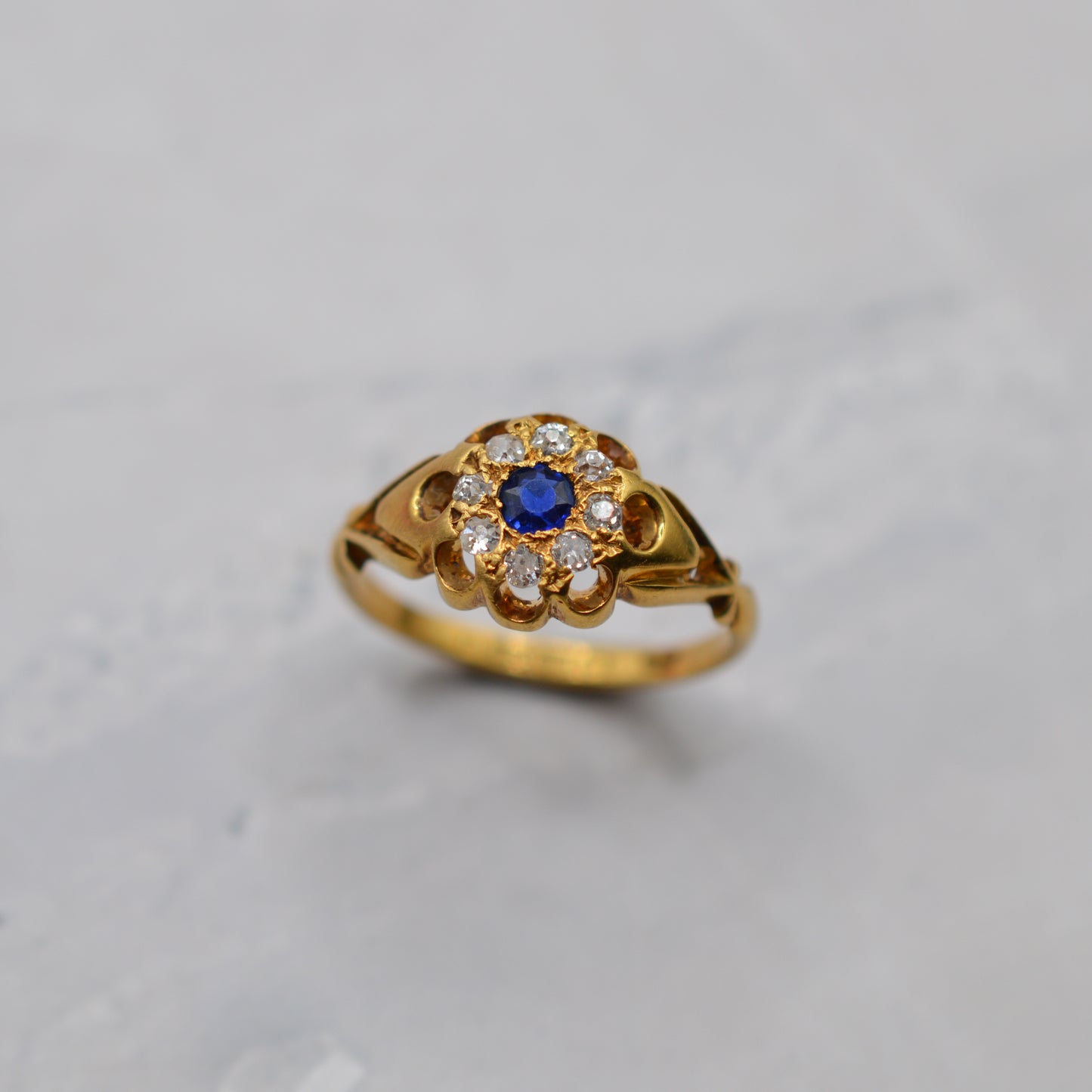 1876 Antique Victorian 18ct Gold Sapphire & Diamond Cluster Ring