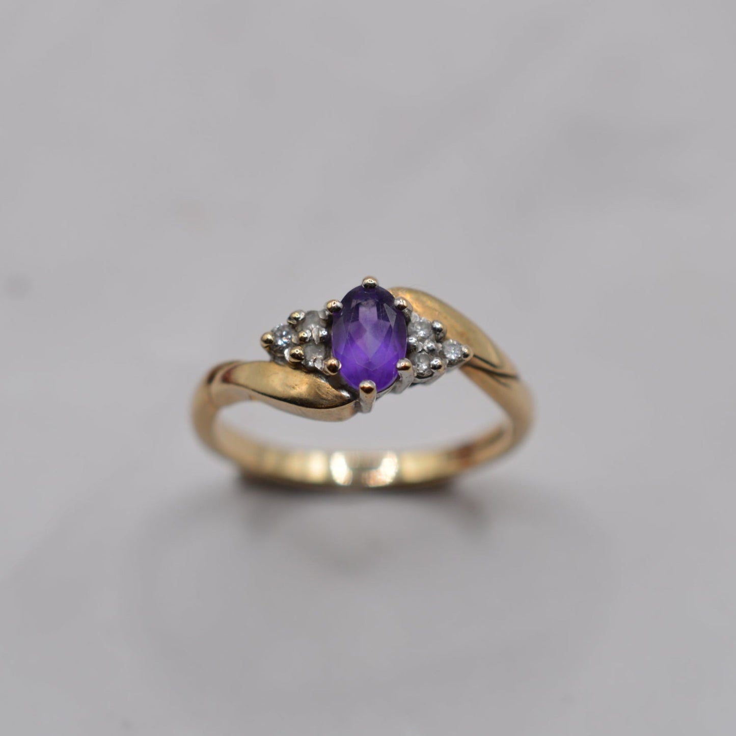 9ct Gold Amethyst & Diamond Bypass Ring