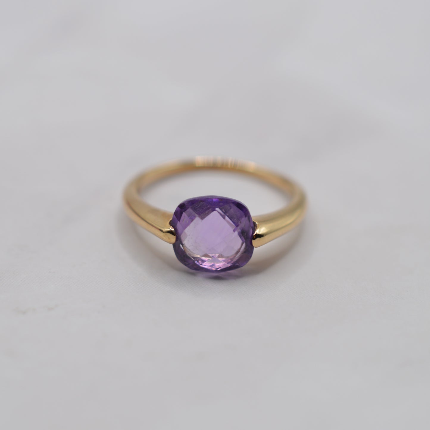 9ct Gold Checkerboard Amethyst Solitaire Ring