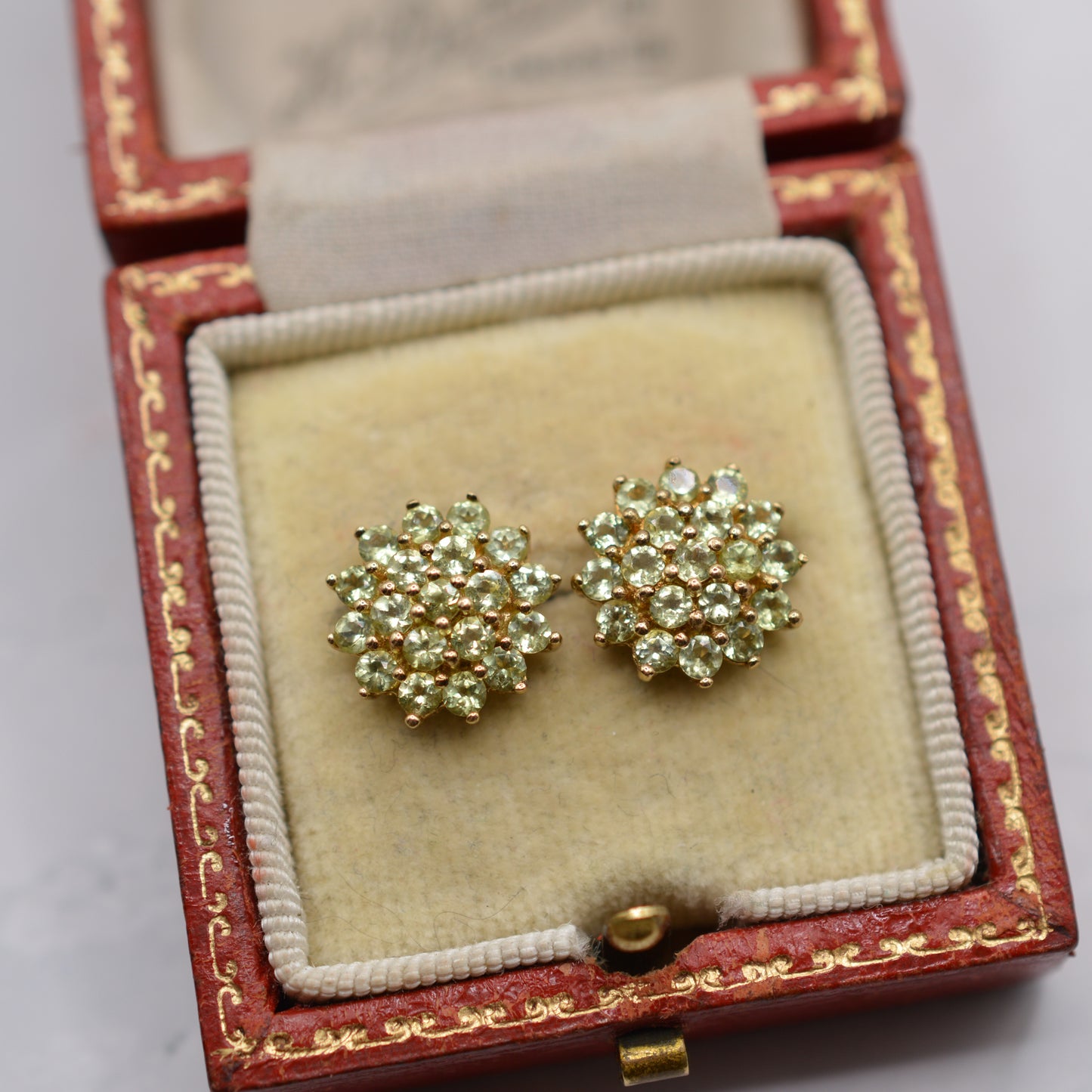 Y2K 9ct Gold Peridot Cluster Stud Earrings