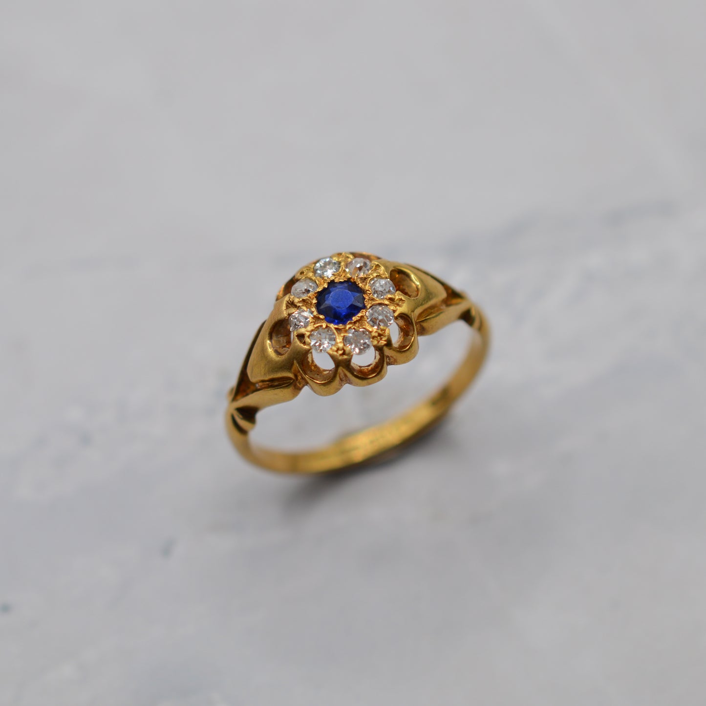 1876 Antique Victorian 18ct Gold Sapphire & Diamond Cluster Ring