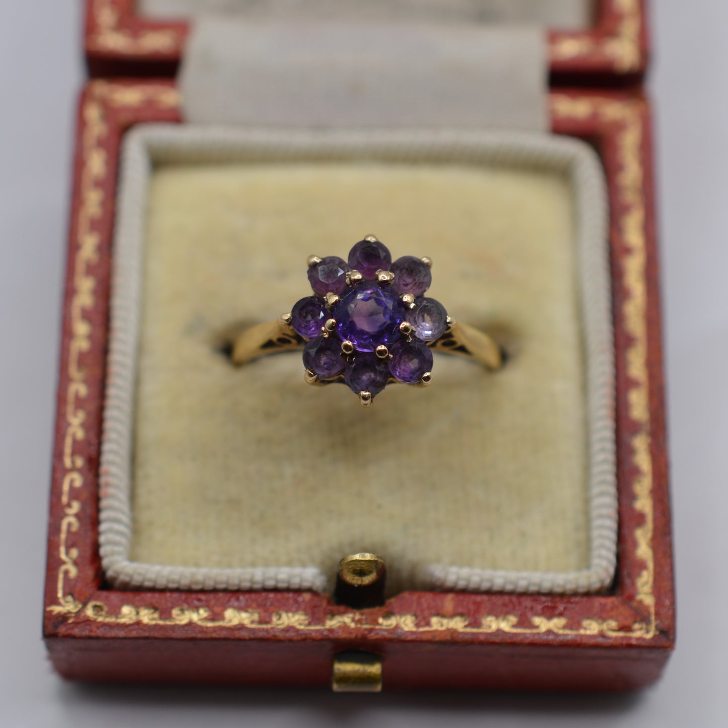 1970s Vintage 9ct Gold Amethyst Floral Cluster Ring
