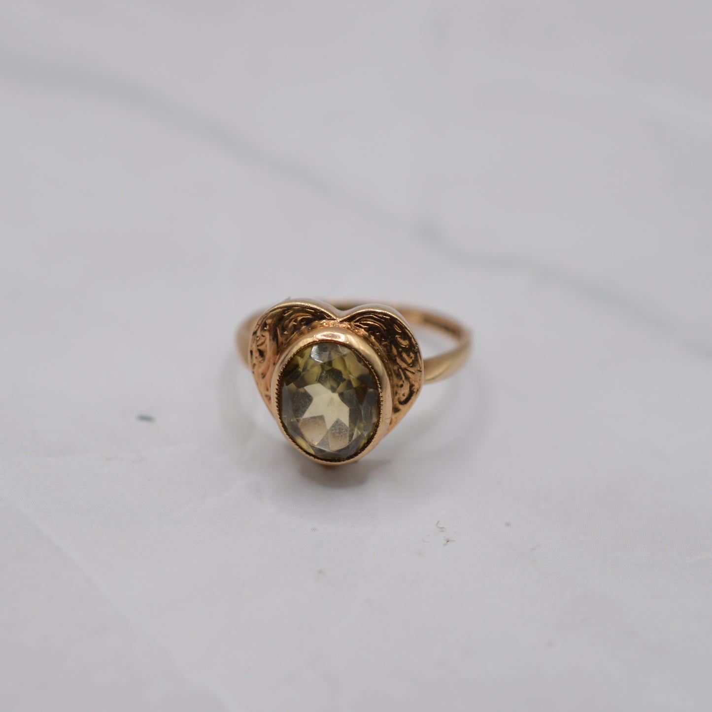 1970s Chunky Vintage 9ct Gold Citrine Heart Ring