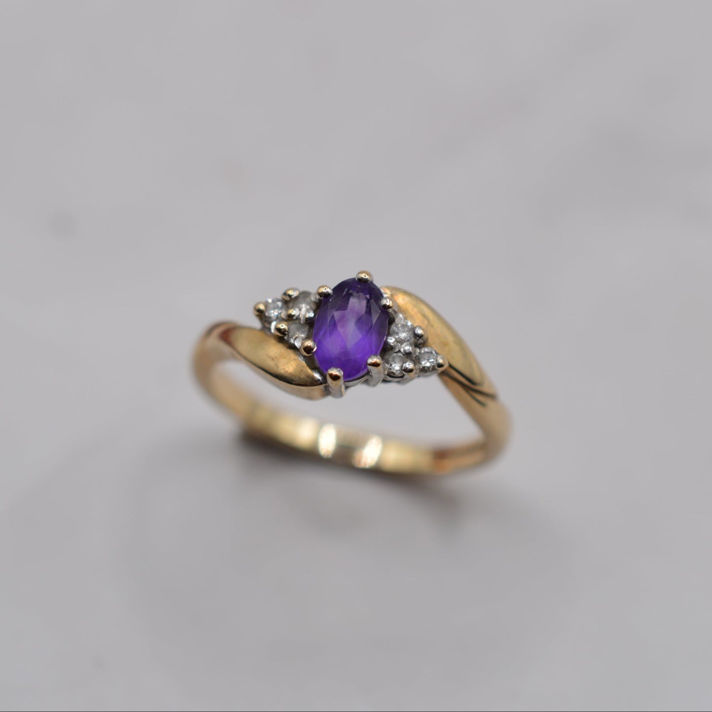 9ct Gold Amethyst & Diamond Bypass Ring