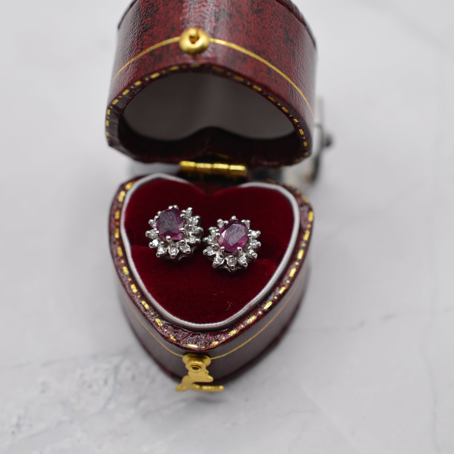 1980s 9ct White Gold Ruby & Diamond Cluster Stud Earrings