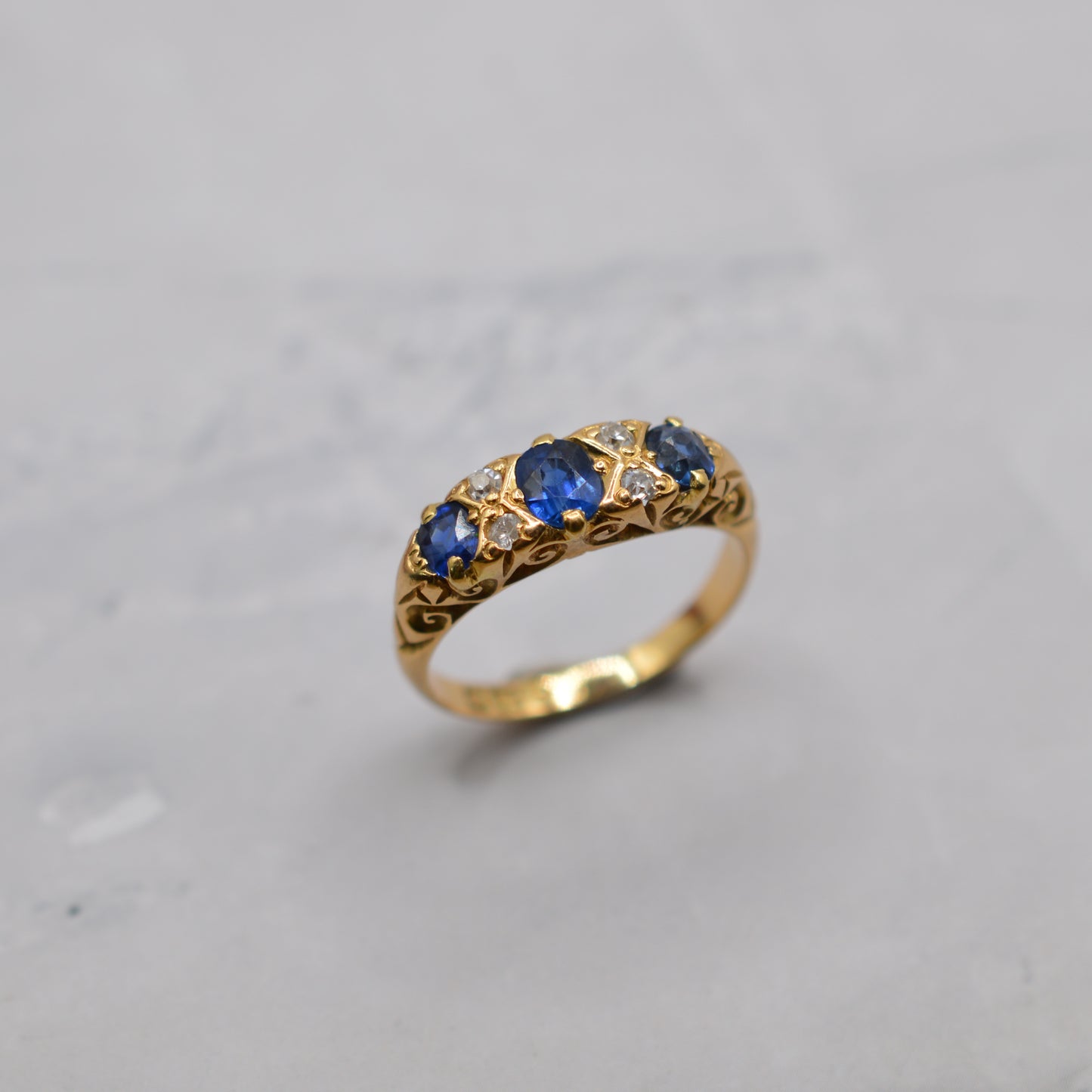Antique Victorian 18ct Gold Sapphire & Diamond Seven-Stone Ring
