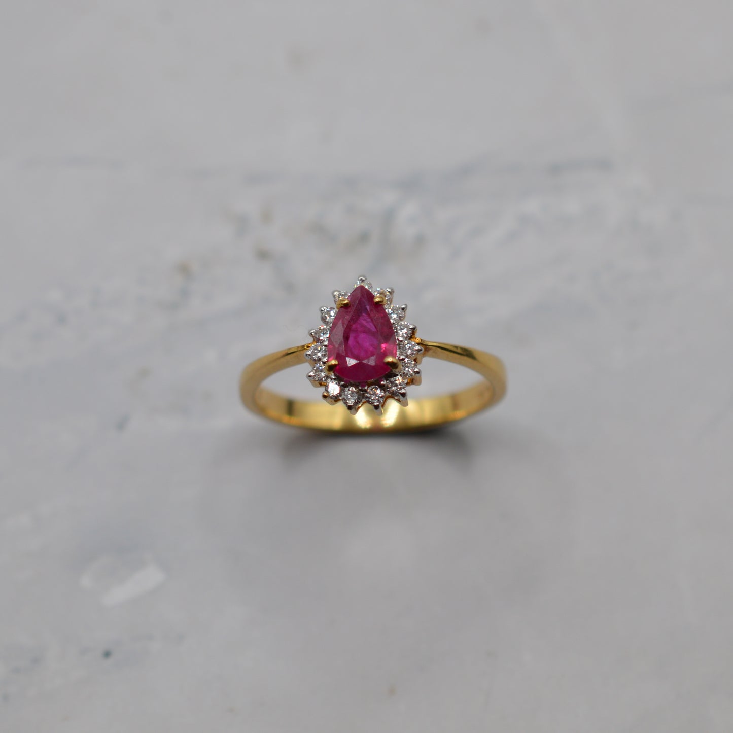 18ct Gold Ruby & Diamond Pear Cluster Ring