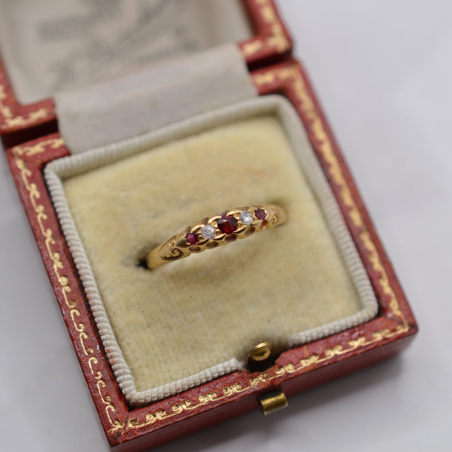 Antique Late Victorian 18ct Gold Ruby & Diamond Five-Stone Ring