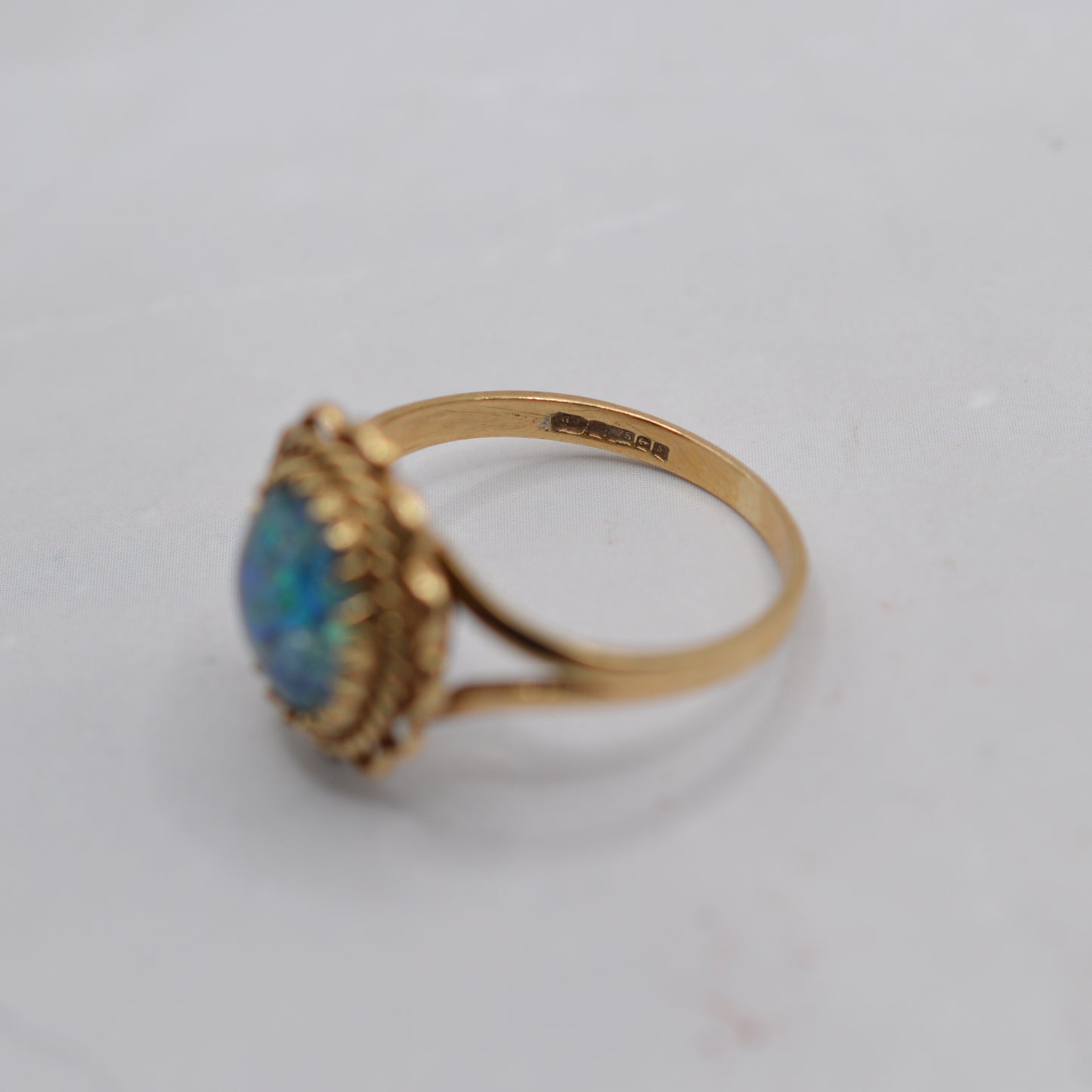 1990s Vintage 9ct Gold Mosaic Opal Ring