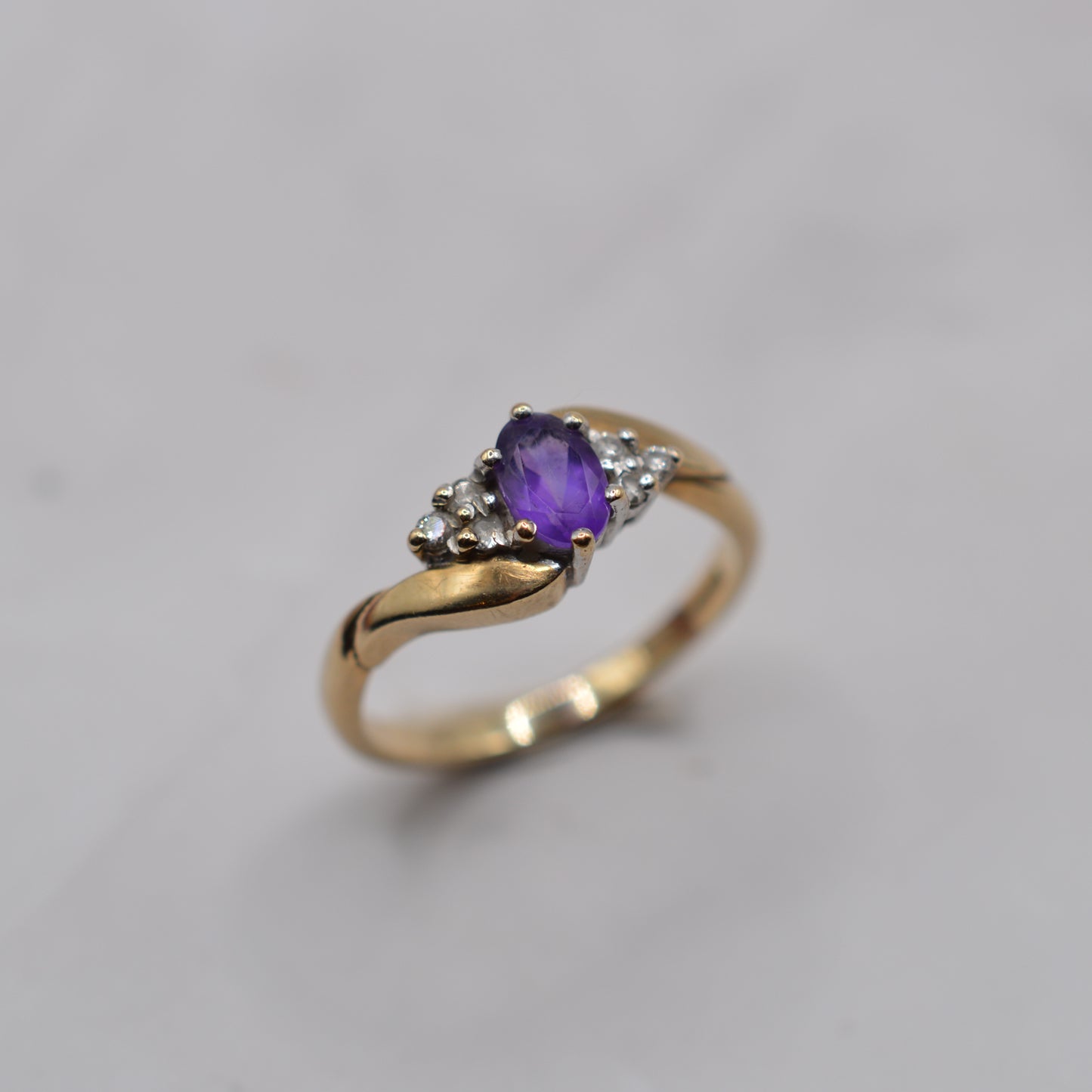 9ct Gold Amethyst & Diamond Bypass Ring