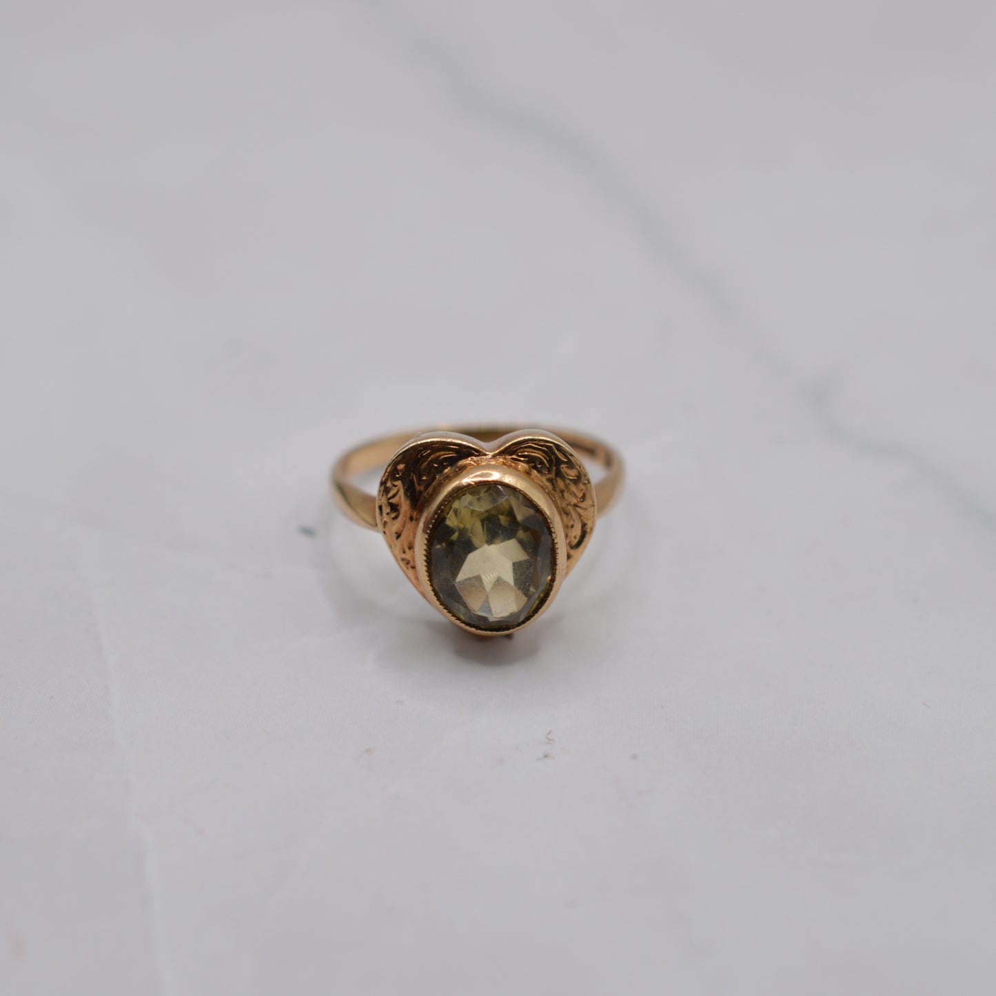 1970s Chunky Vintage 9ct Gold Citrine Heart Ring