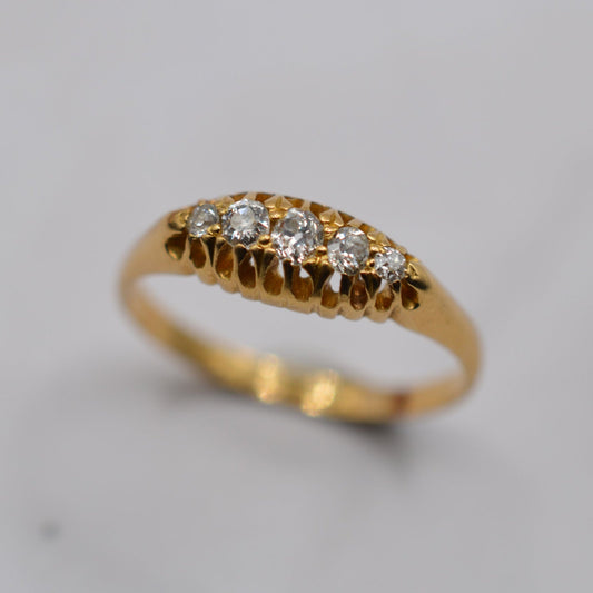 Edwardian Antique 18ct Gold Diamond Five-Stone Ring